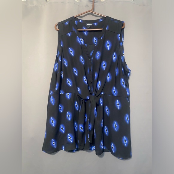 torrid Tops - Torrid Sleeveless Blouse Sheer Black Blue Lightening Bolts Button Down tank